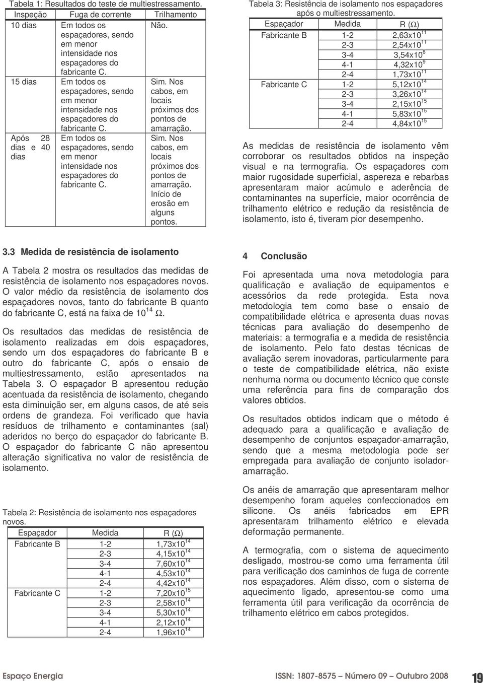 Após 28 dias e 40 dias Em todos os espaçadores, sendo em menor intensidade nos espaçadores do fabricante C. Sim. Nos cabos, em locais próximos dos pontos de amarração.