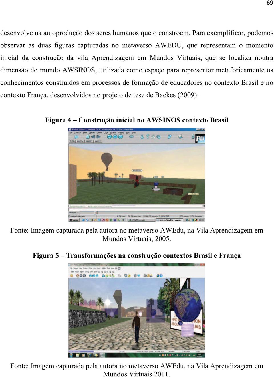 dimensão do mundo AWSINOS, utilizada como espaço para representar metaforicamente os conhecimentos construídos em processos de formação de educadores no contexto Brasil e no contexto França,