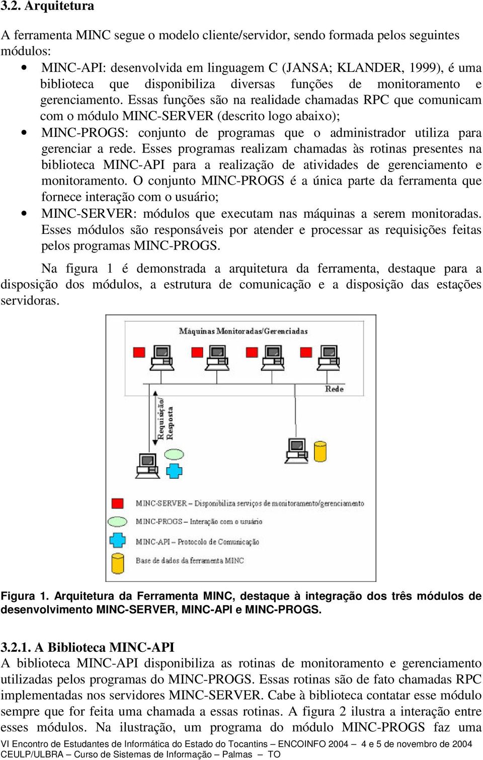 Essas funções são na realidade chamadas RPC que comunicam com o módulo MINC-SERVER (descrito logo abaixo); MINC-PROGS: conjunto de programas que o administrador utiliza para gerenciar a rede.