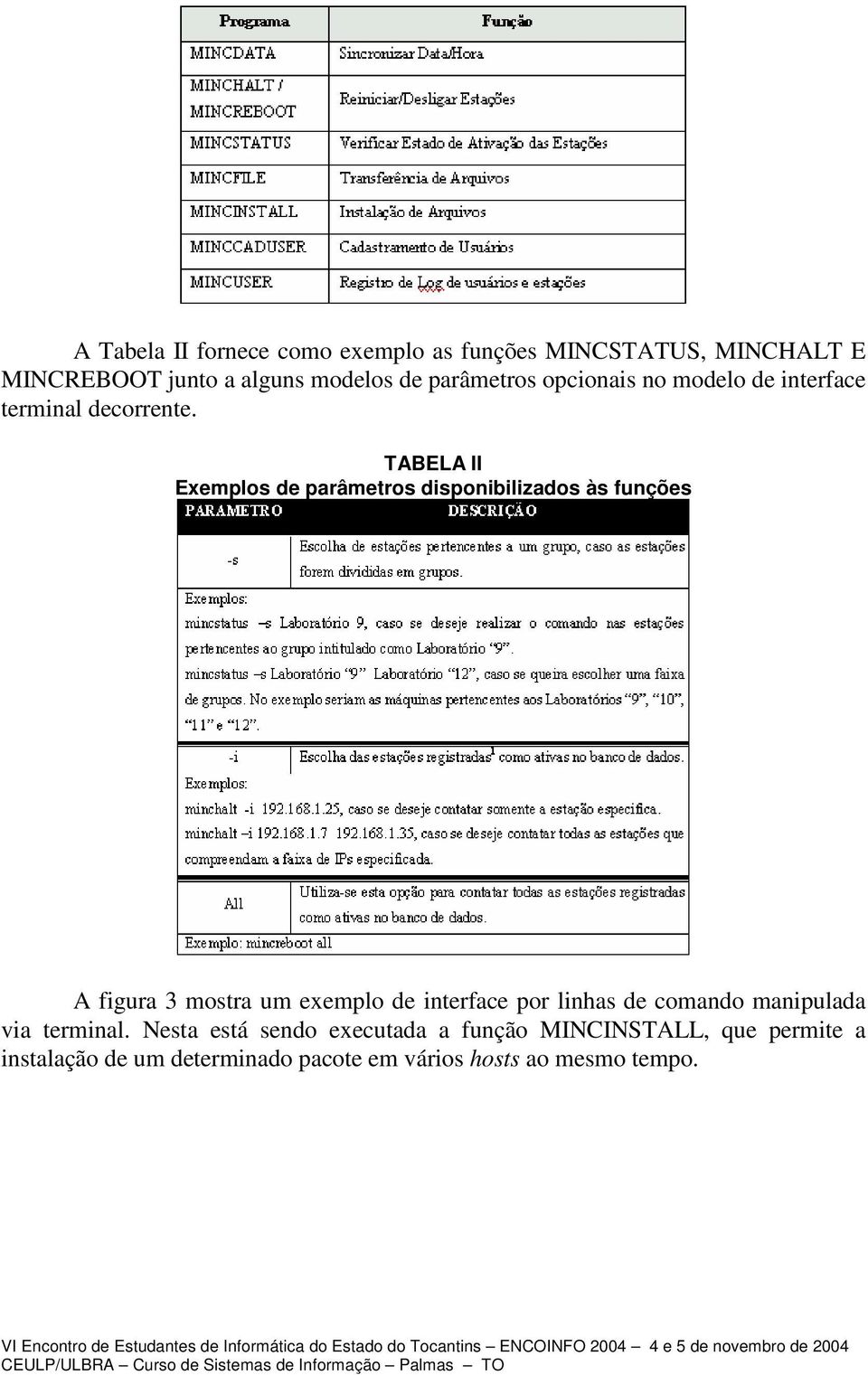 TABELA II Exemplos de parâmetros disponibilizados às funções A figura 3 mostra um exemplo de interface por