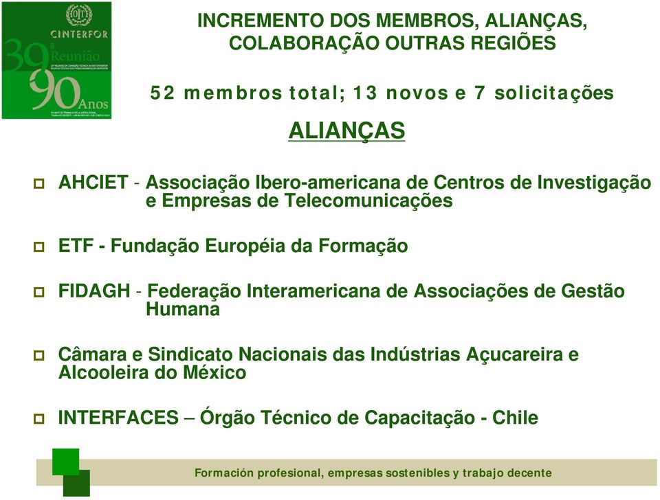 Fundação Européia da Formação FIDAGH - Federação Interamericana de Associações de Gestão Humana Câmara e