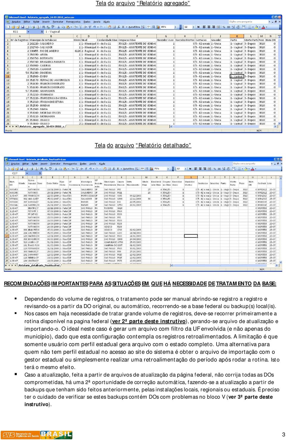 Nos casos em haja necessidade de tratar grande volume de registros, deve-se recorrer primeiramente a rotina disponível na pagina federal (ver 2ª parte deste instrutivo), gerando-se arquivo de