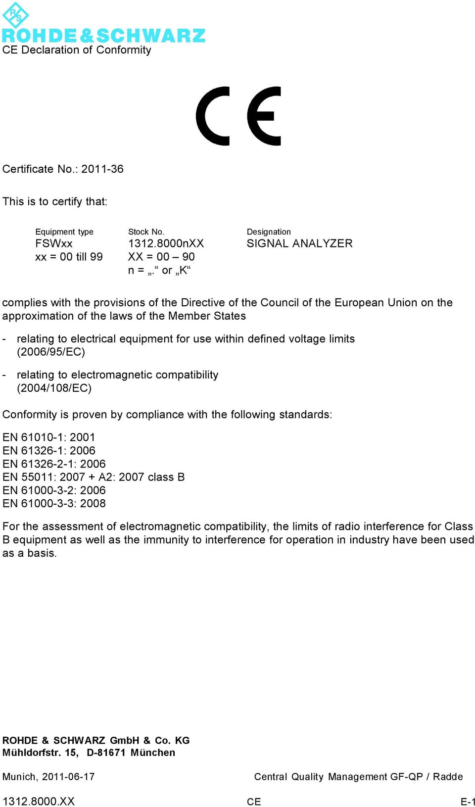 voltage limits (2006/95/EC) - relating to electromagnetic compatibility (2004/108/EC) Conformity is proven by compliance with the following standards: EN 61010-1: 2001 EN 61326-1: 2006 EN 61326-2-1: