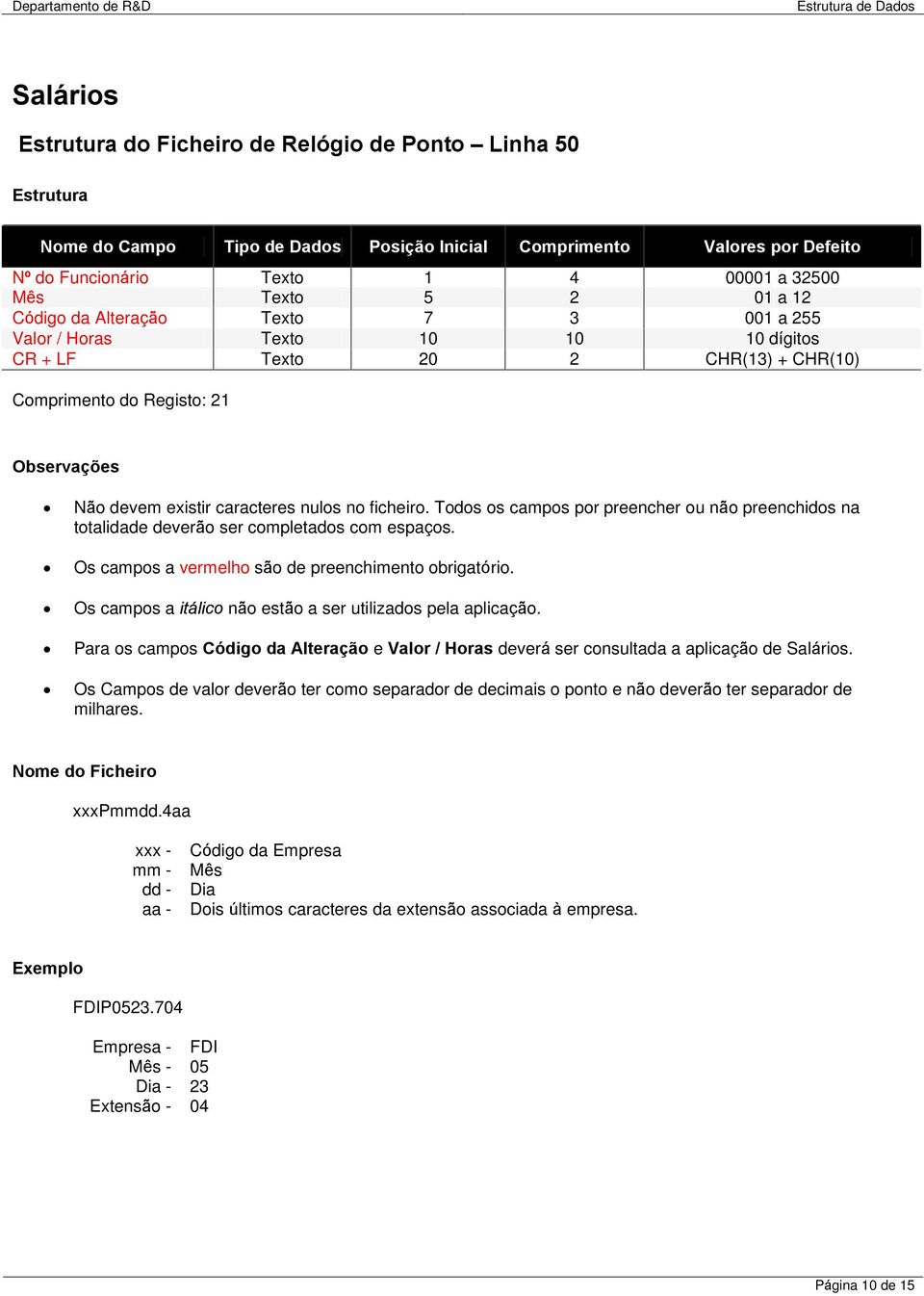 Comprimento do Registo: 21 Para os campos Código da Alteração e Valor / Horas deverá ser consultada a aplicação de Salários. xxxpmmdd.