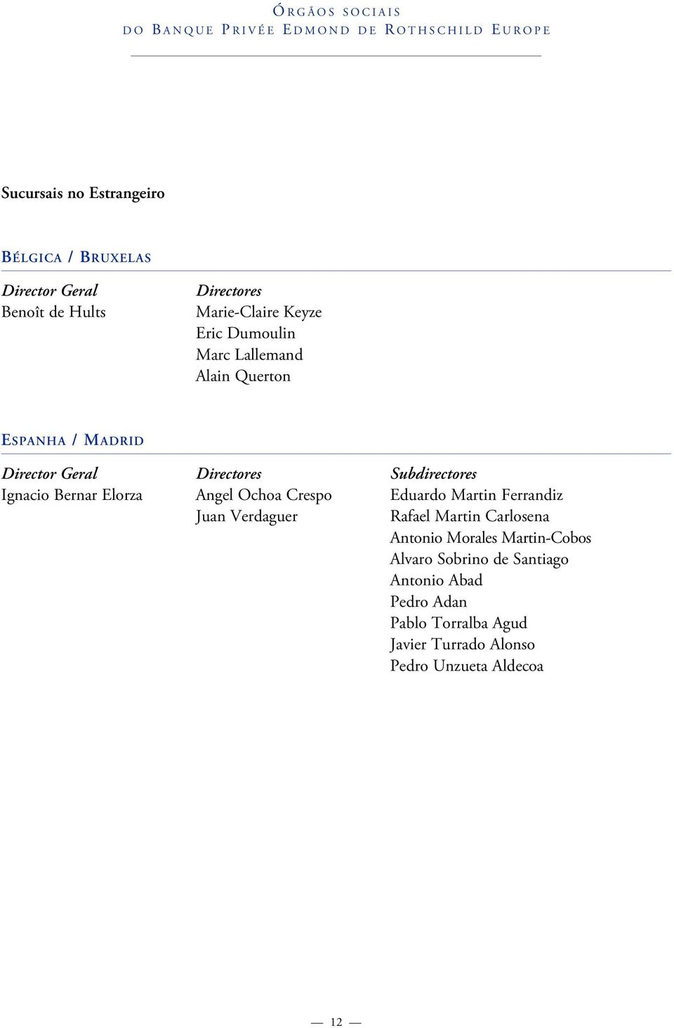 Directores Subdirectores Ignacio Bernar Elorza Angel Ochoa Crespo Eduardo Martin Ferrandiz Juan Verdaguer Rafael Martin Carlosena