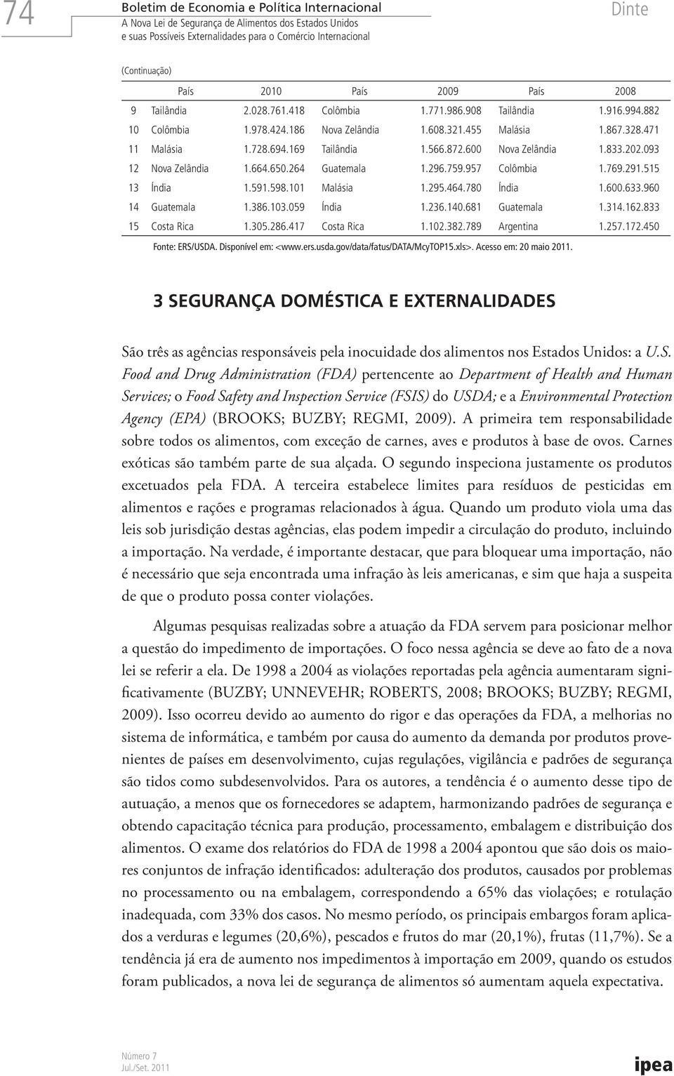 780 Índia 1.600.633.960 14 Guatemala 1.386.103.059 Índia 1.236.140.681 Guatemala 1.314.162.833 15 Costa Rica 1.305.286.417 Costa Rica 1.102.382.789 Argentina 1.257.172.450 Fonte: ERS/USDA.