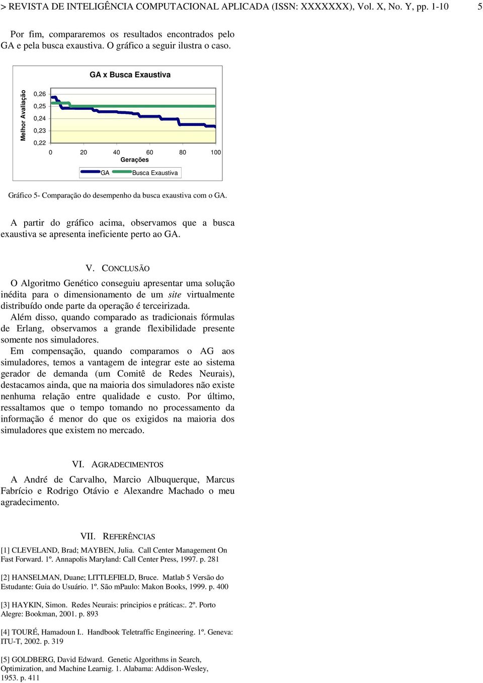 partir do gráfico acima, observamos que a busca exaustiva se apresenta ineficiente perto ao G. V.