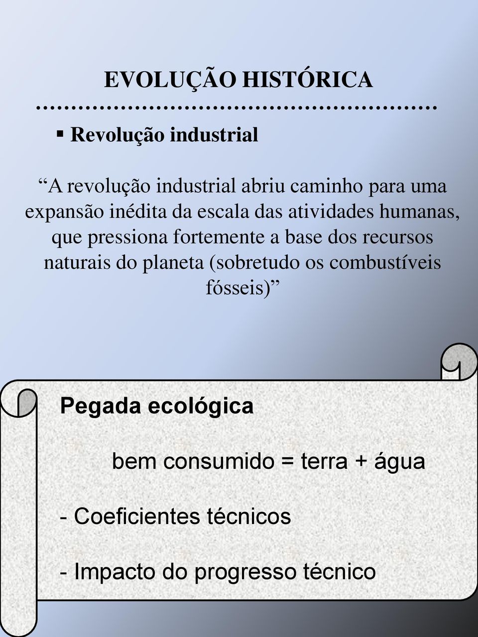 recursos naturais do planeta (sobretudo os combustíveis fósseis) Pegada