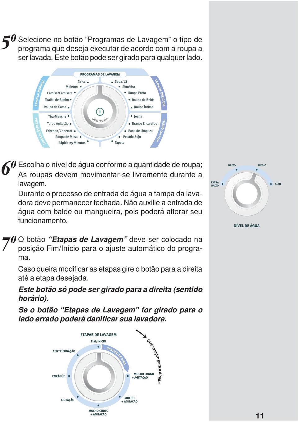 Durante o processo de entrada de água a tampa da lavadora deve permanecer fechada. Não auxilie a entrada de água com balde ou mangueira, pois poderá alterar seu funcionamento.