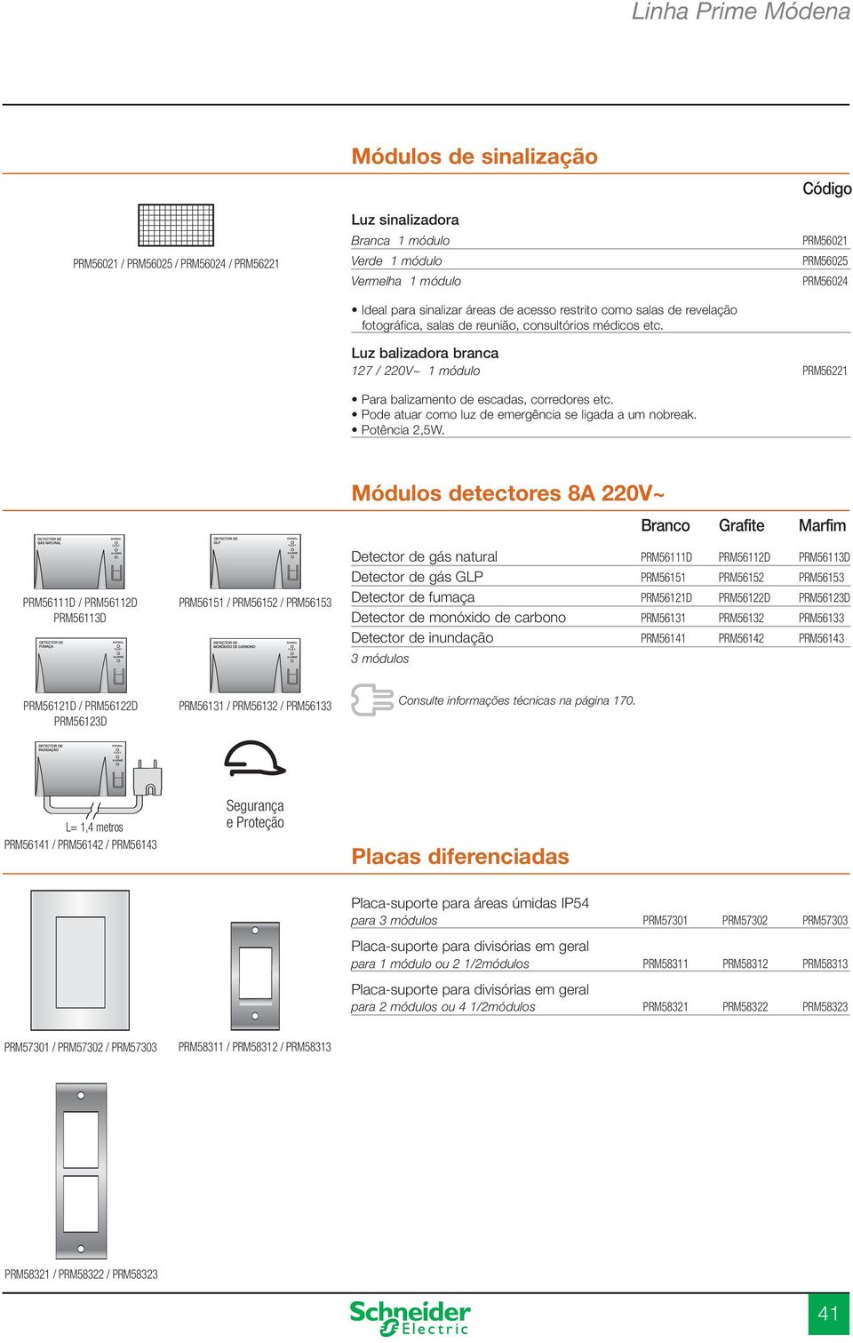 Código PRM56021 PRM56025 PRM56024 Luz balizadora branca 127 / 220V~ 1 módulo PRM56221 Para balizamento de escadas, corredores etc. Pode atuar como luz de emergência se ligada a um nobreak.