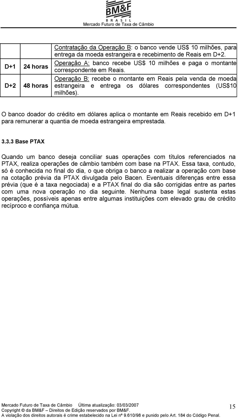 Operação B: recebe o montante em Reais pela venda de moeda estrangeira e entrega os dólares correspondentes (US$10 milhões).