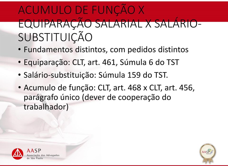 461, Súmula 6 do TST Salário-substituição: Súmula 159 do TST.