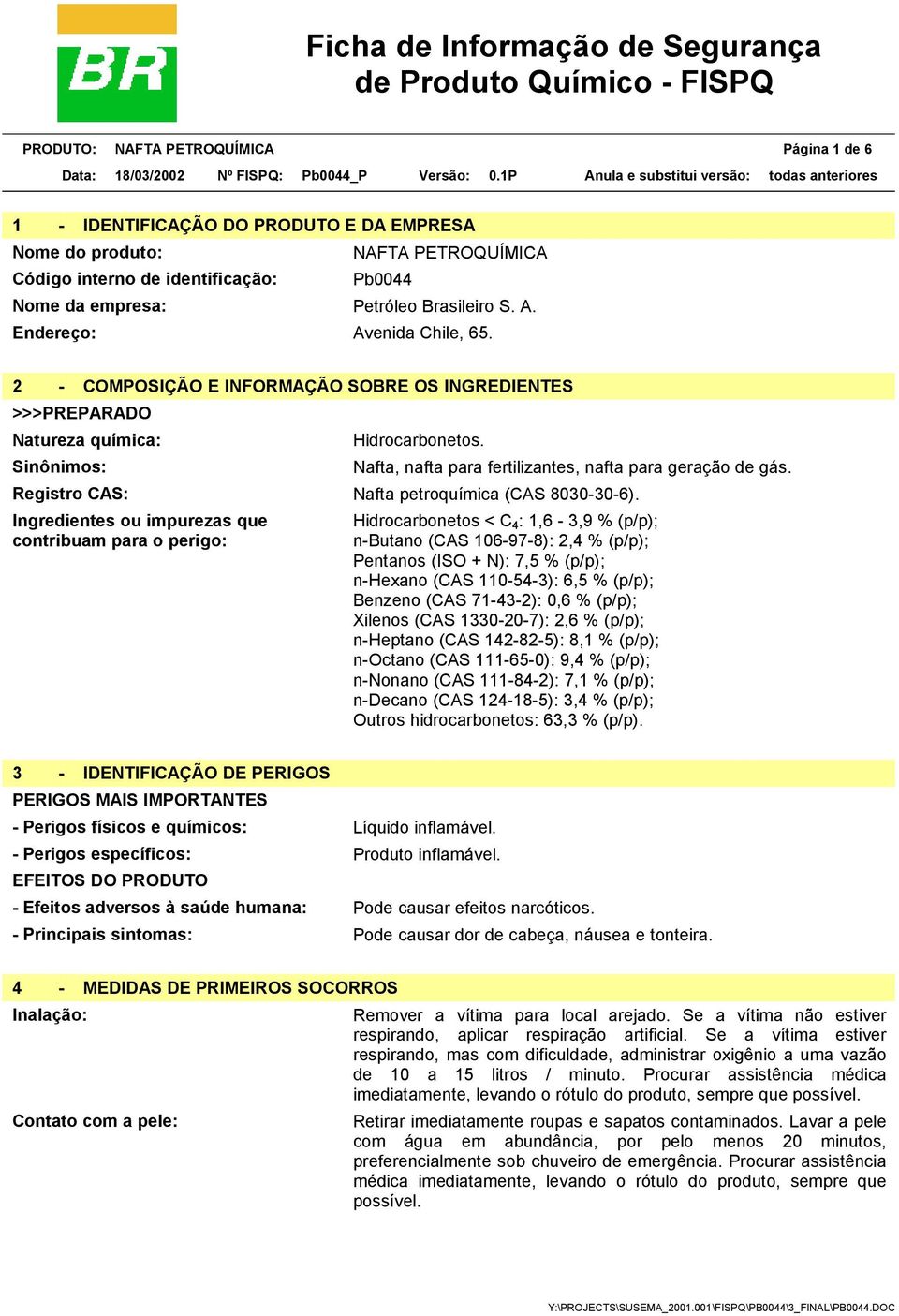 Registro CAS: Nafta petroquímica (CAS 8030-30-6).