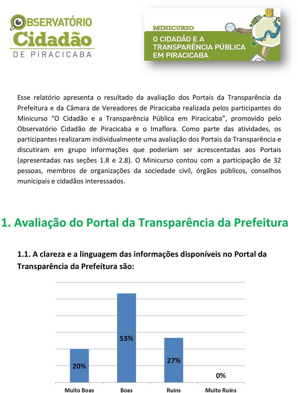 Como parte das atividades, os participantes realizaram individualmente uma avaliação dos Portais da Transparência e discutiram em grupo informações que poderiam ser acrescentadas aos Portais