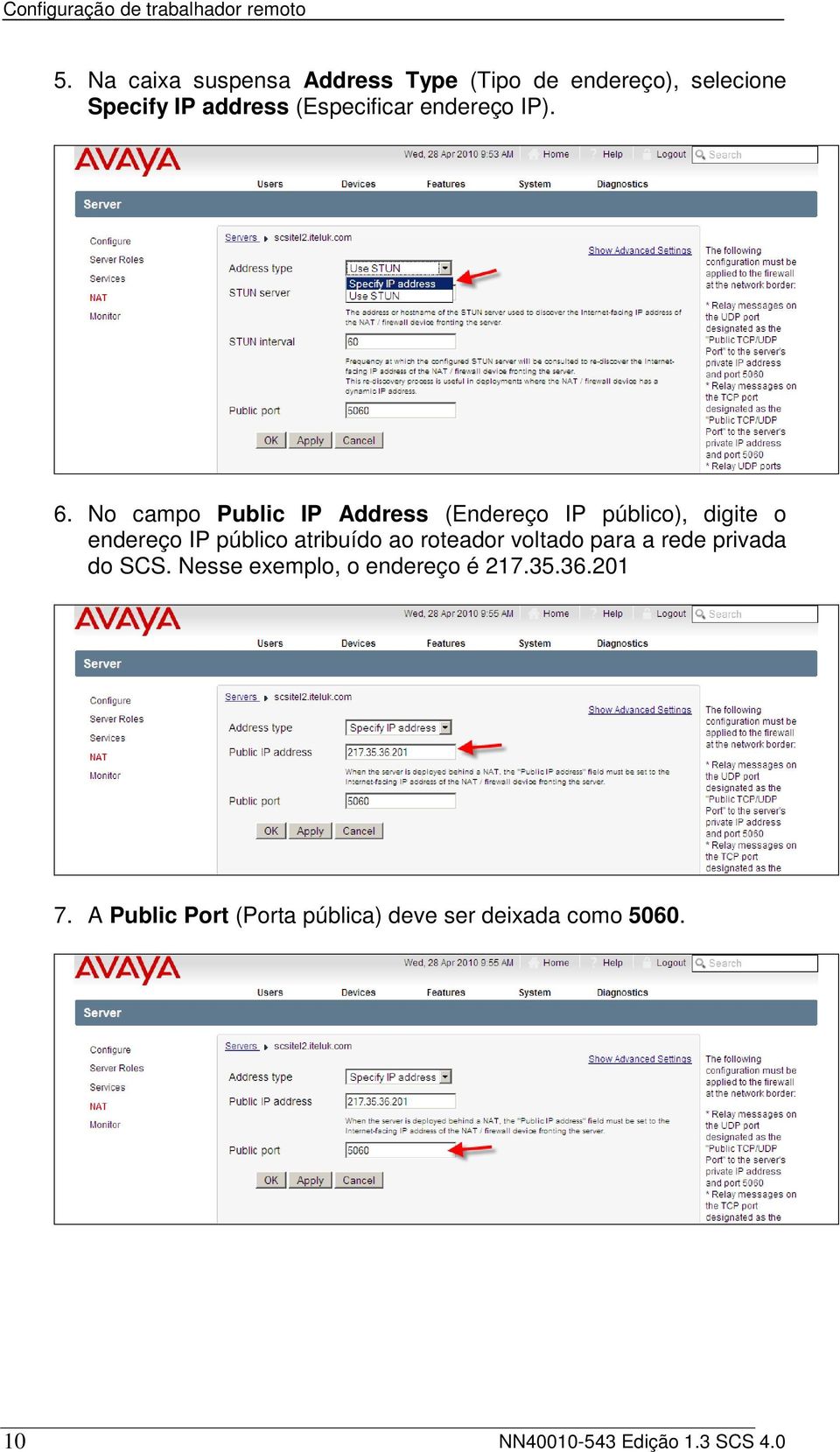 No campo Public IP Address (Endereço IP público), digite o endereço IP público atribuído ao