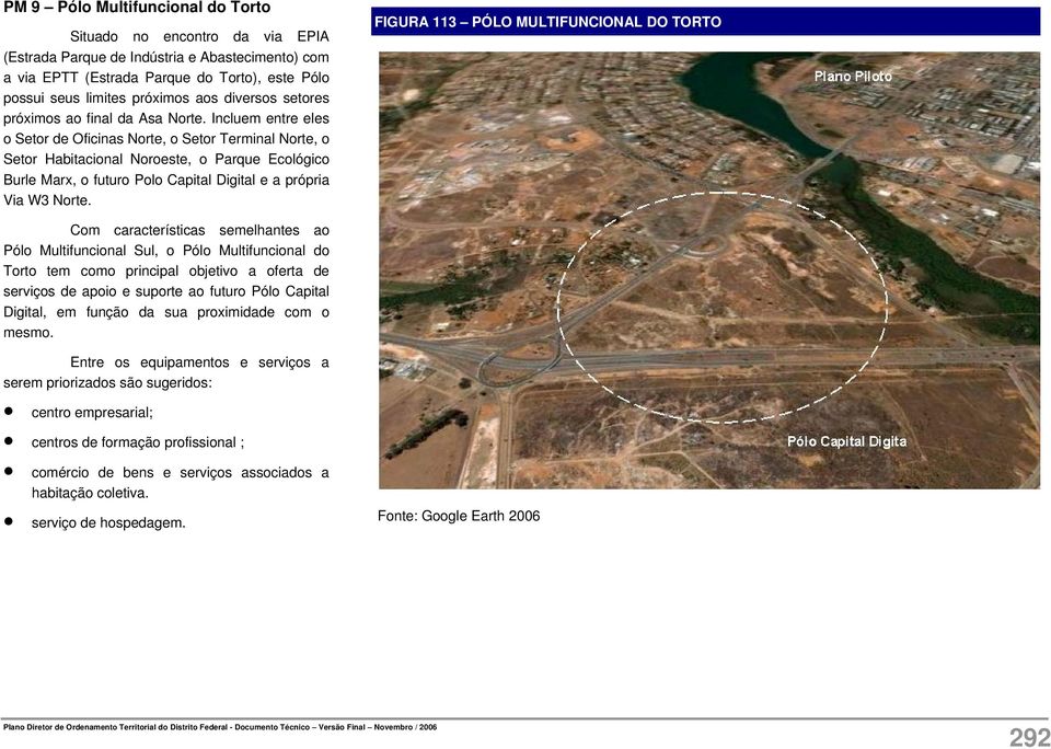 Incluem entre eles o Setor de Oficinas Norte, o Setor Terminal Norte, o Setor Habitacional Noroeste, o Parque Ecológico Burle Marx, o futuro Polo Capital Digital e a própria Via W3 Norte.