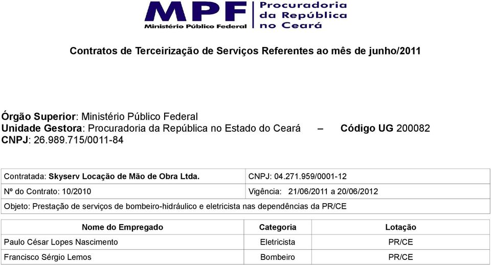 Prestação de serviços de bombeiro-hidráulico e eletricista nas dependências