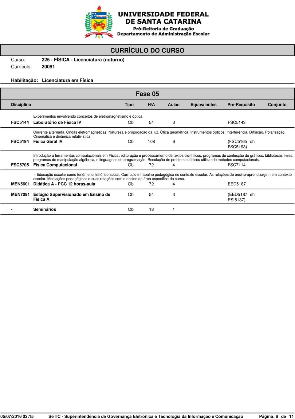 FSC5194 Física Geral IV Ob 108 6 (FSC5165 FSC5193) Introdução a ferramentas computacionais em Física: editoração e processamento de textos científicos, programas de confecção de gráficos, bibliotecas