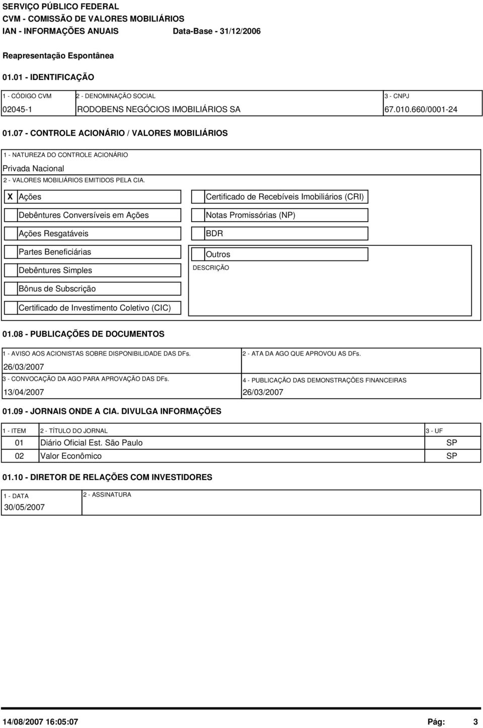 X Ações Debêntures Conversíveis em Ações Ações Resgatáveis Partes Beneficiárias Debêntures Simples Bônus de Subscrição Certificado de Investimento Coletivo (CIC) Certificado de Recebíveis