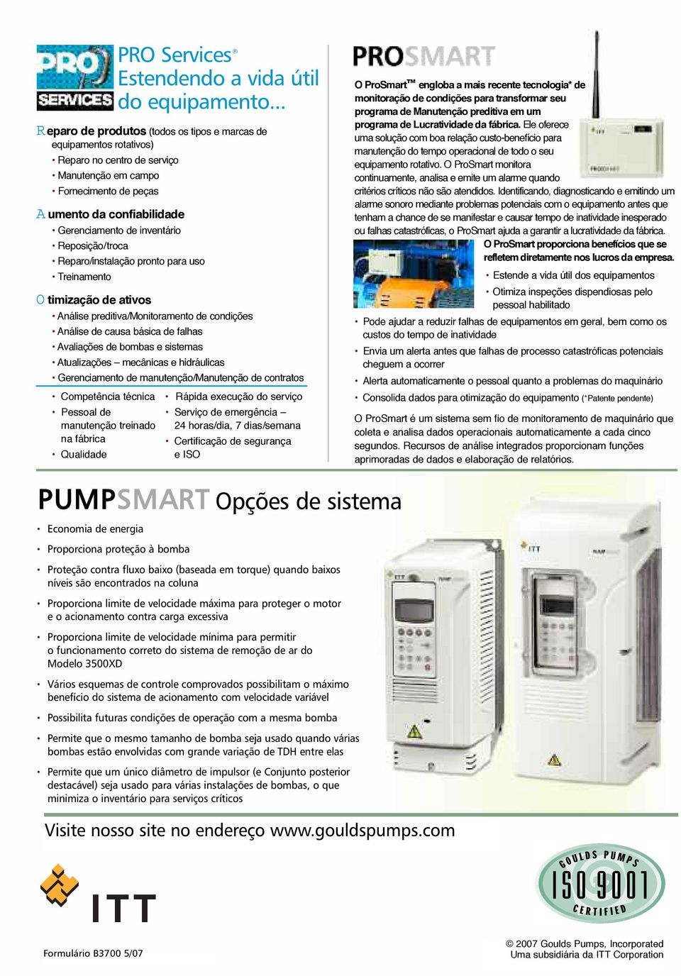 Reposição/troca Reparo/instalação pronto para uso Treinamento O timização de ativos Análise preditiva/monitoramento de condições Análise de causa básica de falhas Avaliações de bombas e sistemas