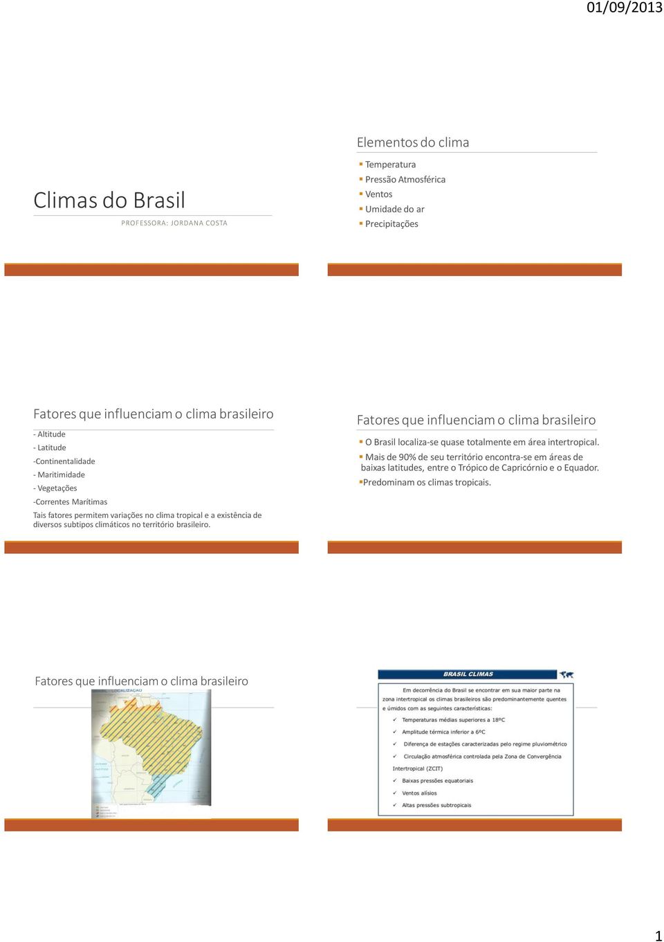 e a existência de diversos subtipos climáticos no território brasileiro. O Brasil localiza-se quase totalmente em área intertropical.