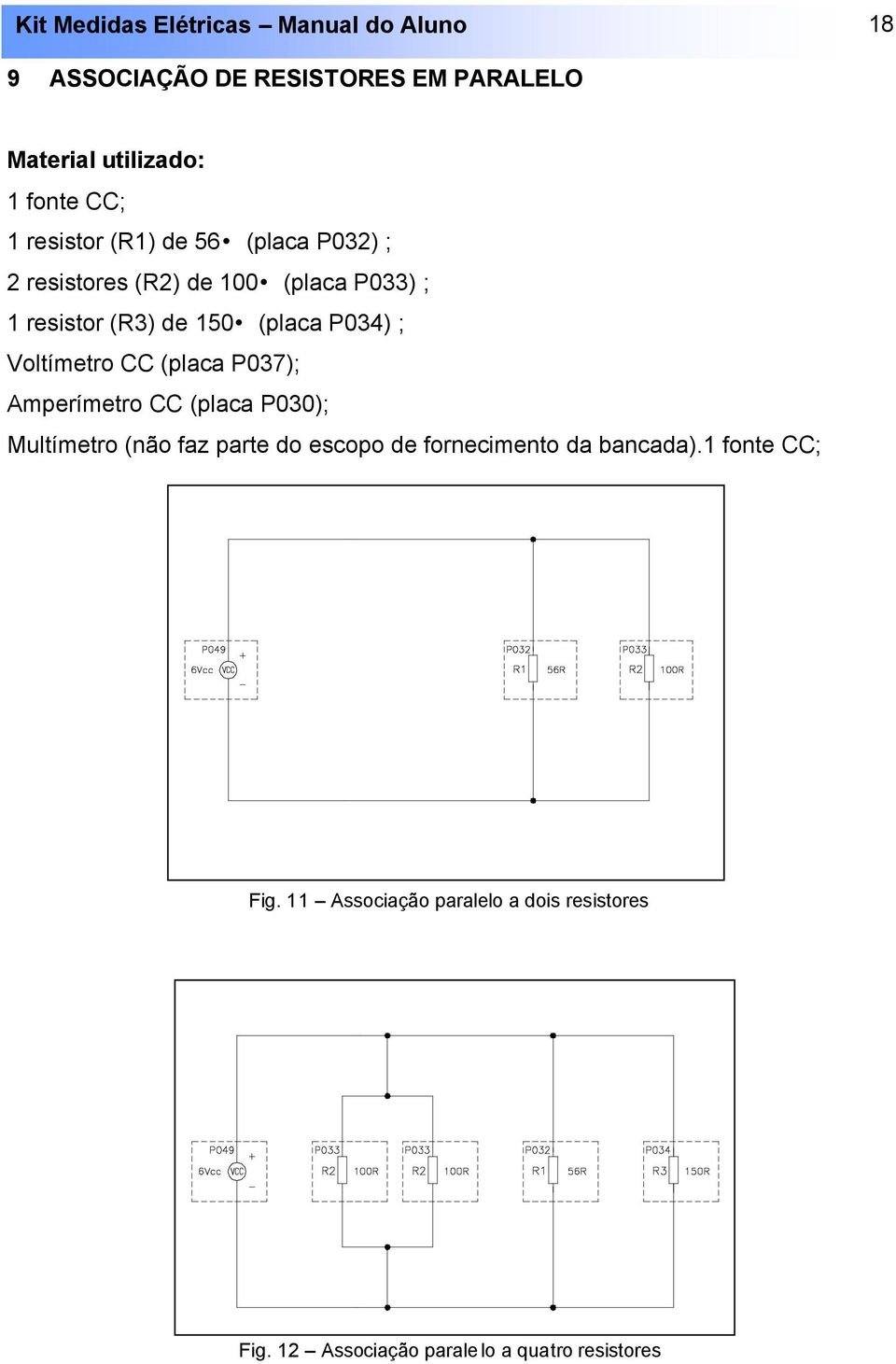 (placa P037); Amperímetro CC (placa P030); Multímetro (não faz parte do escopo de fornecimento da