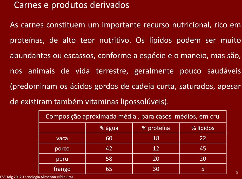 geralmente pouco saudáveis (predominam os ácidos gordos de cadeia curta, saturados, apesar de existiram também vitaminas