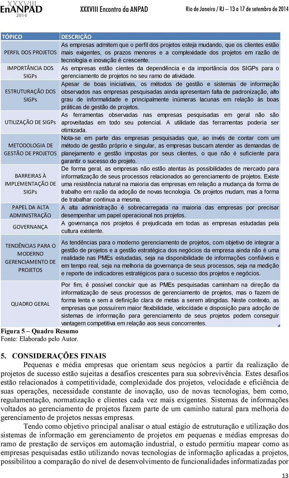 Apesar de boas iniciativas, os métodos de gestão e sistemas de informação ESTRUTURAÇÃO DOS SIGPs observados nas empresas pesquisadas ainda apresentam falta de padronização, alto grau de informalidade