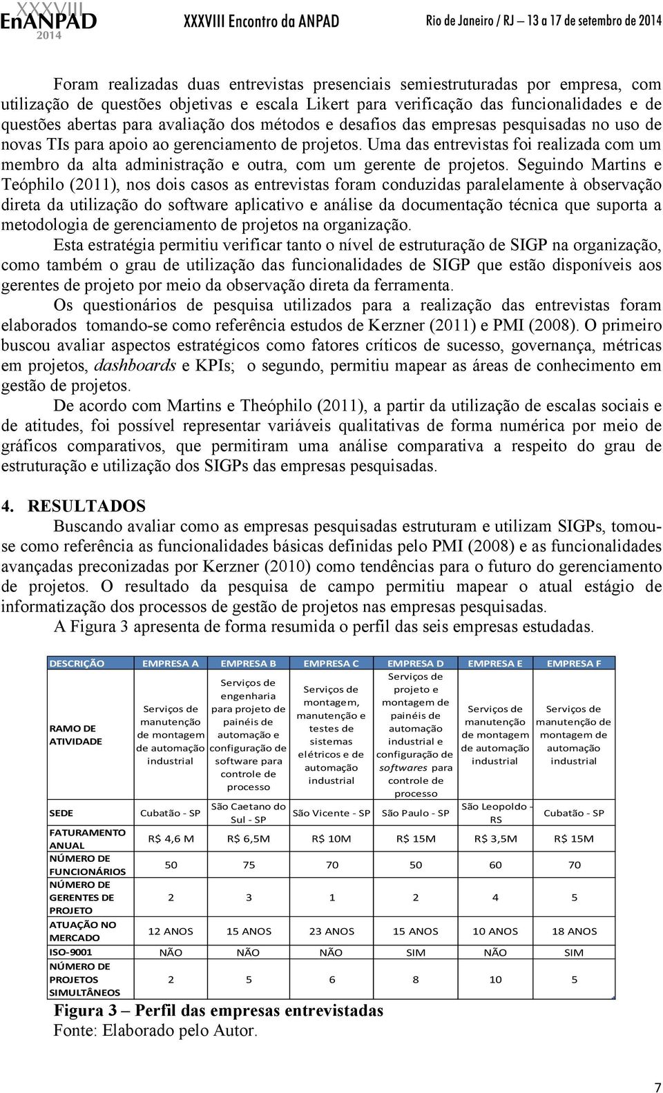 Uma das entrevistas foi realizada com um membro da alta administração e outra, com um gerente de projetos.