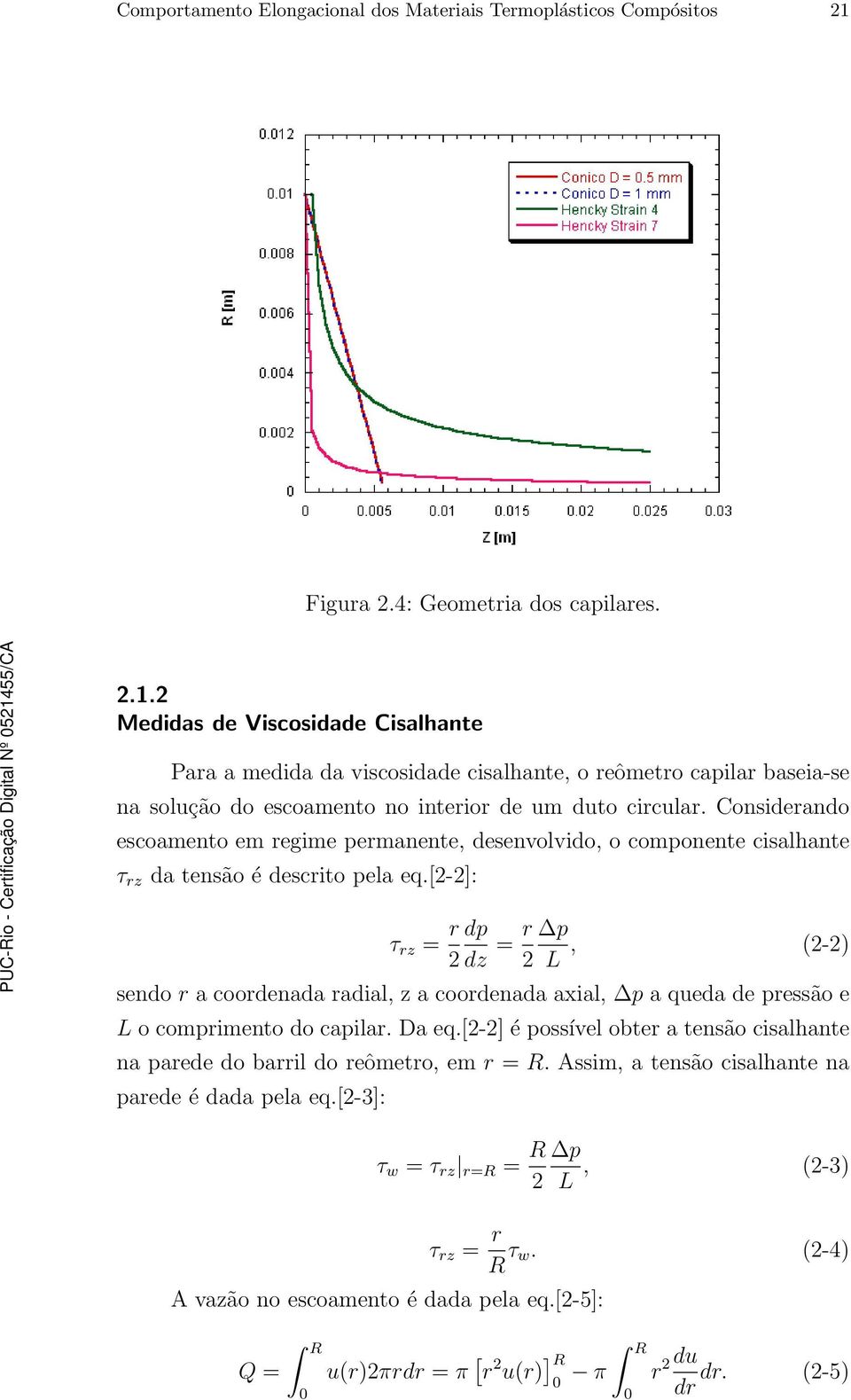 2 Medidas de Viscosidade Cisalhante Para a medida da viscosidade cisalhante, o reômetro capilar baseia-se na solução do escoamento no interior de um duto circular.