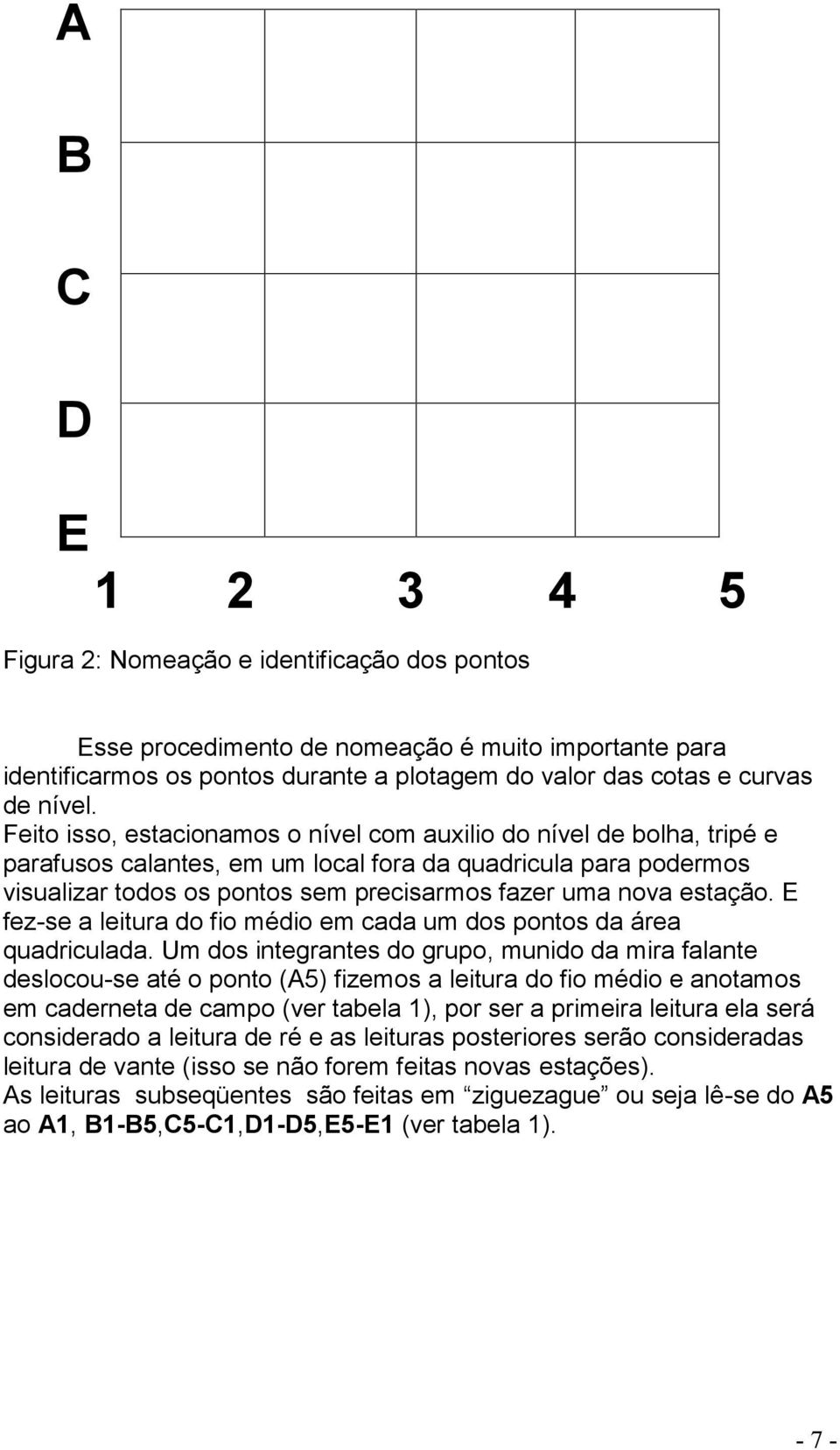 Feito isso, estacionamos o nível com auxilio do nível de bolha, tripé e parafusos calantes, em um local fora da quadricula para podermos visualizar todos os pontos sem precisarmos fazer uma nova