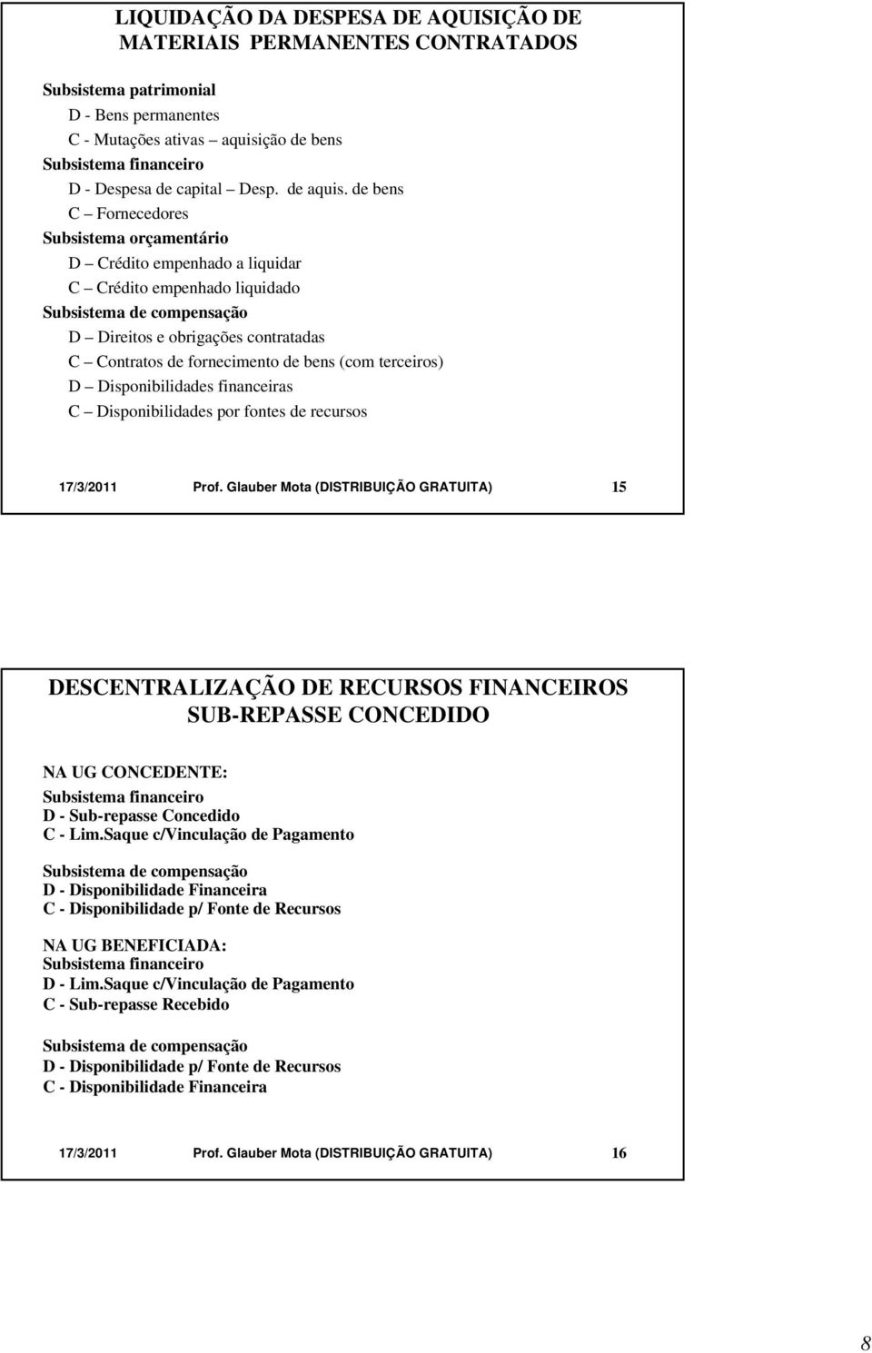 de bens C Fornecedores Subsistema orçamentário D Crédito empenhado a liquidar C Crédito empenhado liquidado Subsistema de compensação D Direitos e obrigações contratadas C Contratos de fornecimento