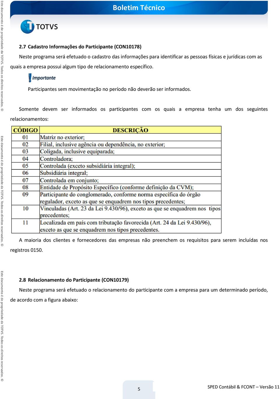 possui algum tipo de relacionamento específico. Participantes sem movimentação no período não deverão ser informados.