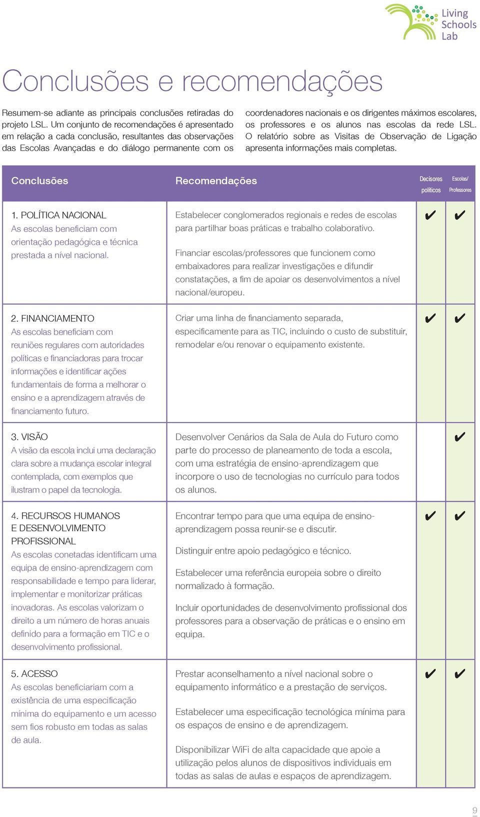 máximos escolares, os professores e os alunos nas escolas da rede LSL. O relatório sobre as Visitas de Observação de Ligação apresenta informações mais completas.