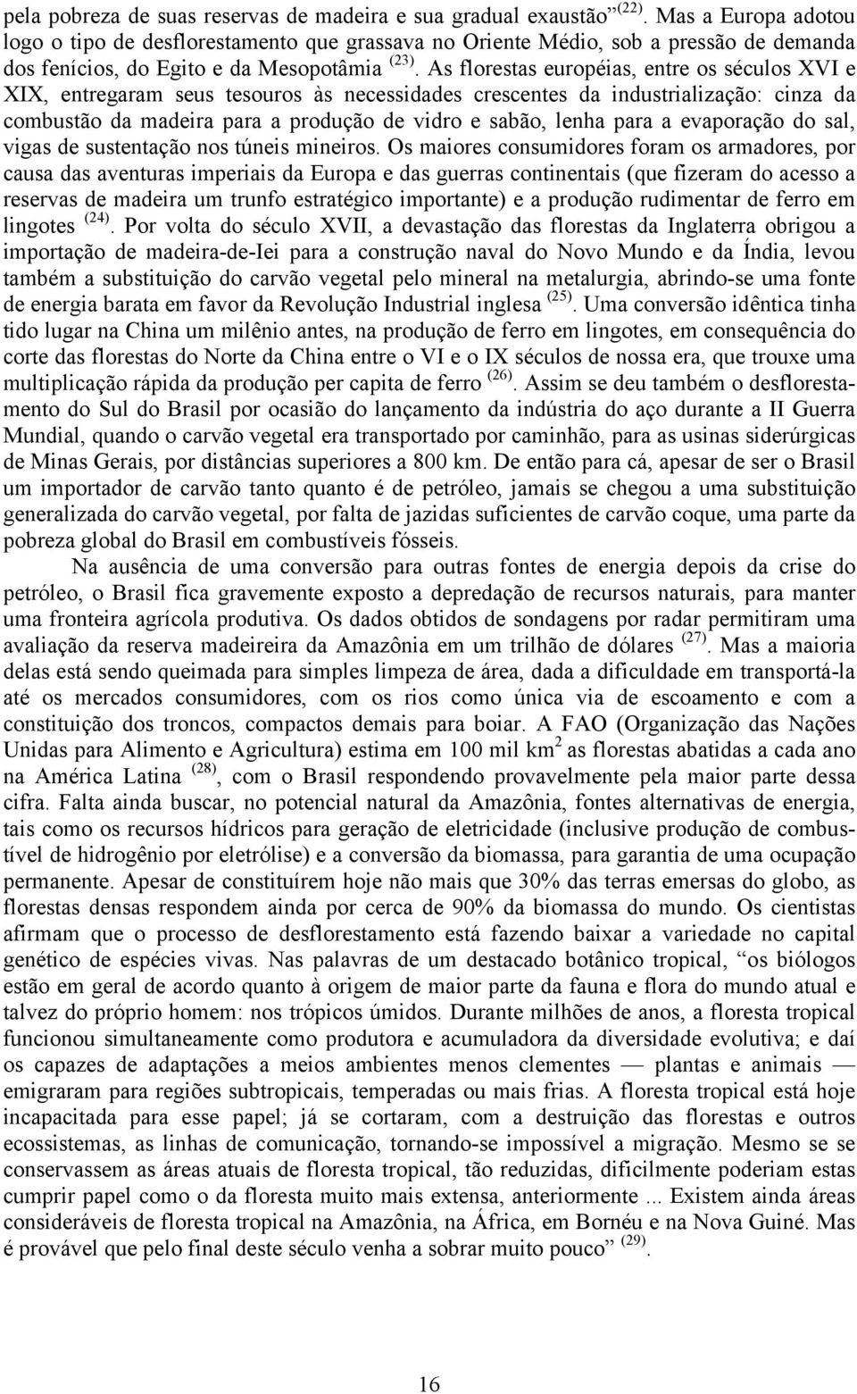 As florestas européias, entre os séculos XVI e XIX, entregaram seus tesouros às necessidades crescentes da industrialização: cinza da combustão da madeira para a produção de vidro e sabão, lenha para