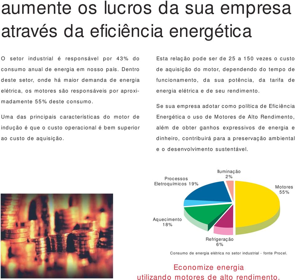 Uma das principais características do motor de indução é que o custo operacional é bem superior ao custo de aquisição.