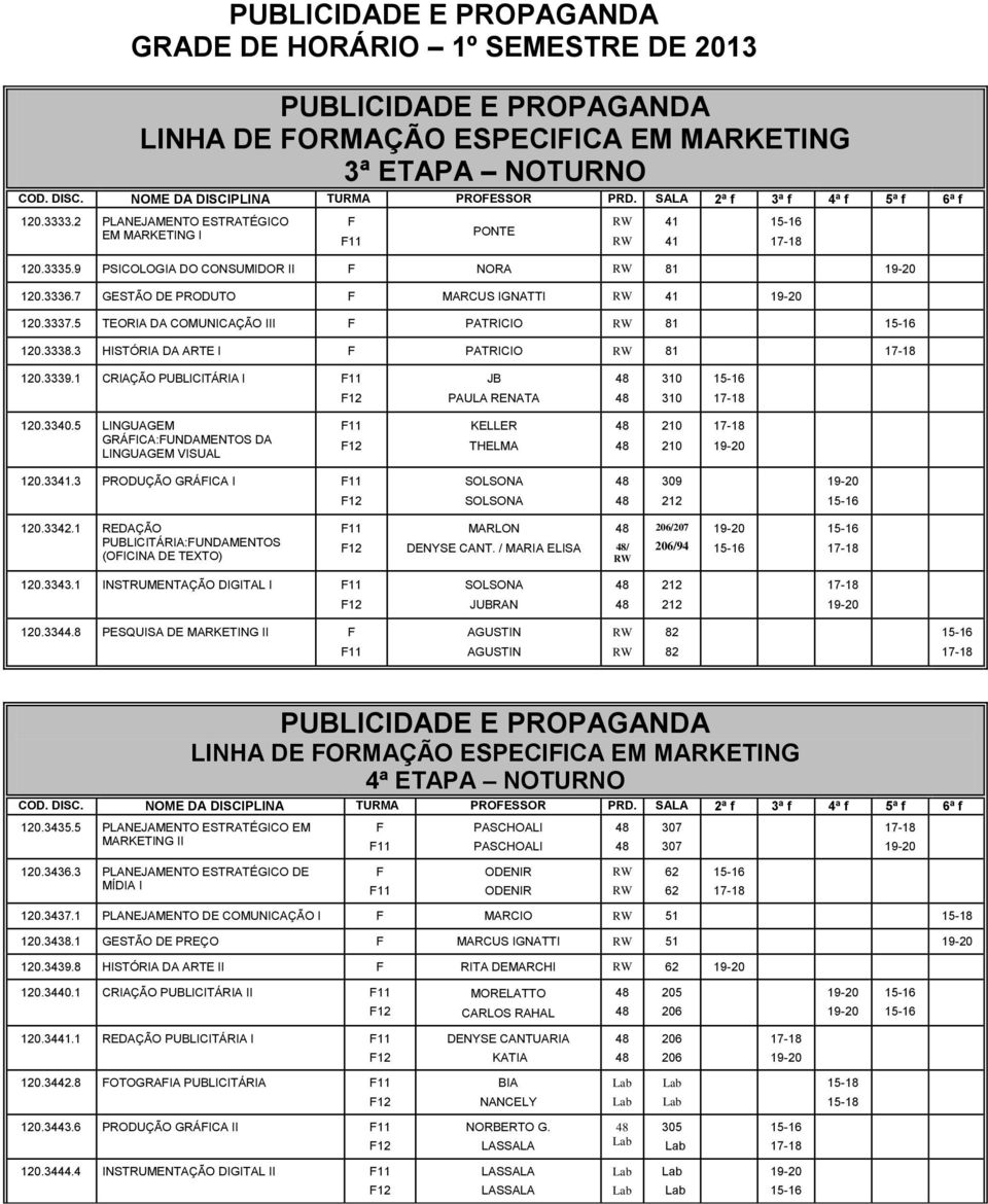 3340.5 LINGUAGEM GRÁFICA:FUNDAMENTOS DA LINGUAGEM VISUAL F11 KELLER THELMA 120.3341.3 PRODUÇÃO GRÁFICA I F11 SOLSONA 309 SOLSONA 212 120.3342.