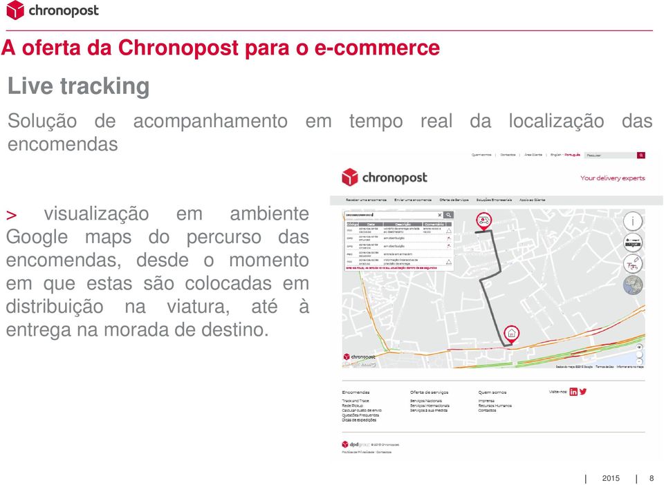 ambiente Google maps do percurso das encomendas, desde o momento em que