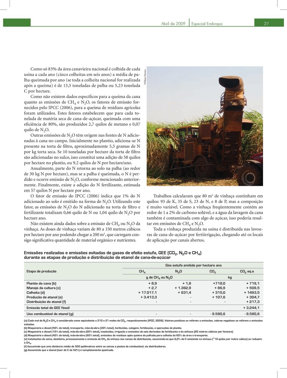 Como não existem dados específicos para a queima da cana quanto as emissões de CH 4 e N 2 O, os fatores de emissão fornecidos pelo IPCC (2006), para a queima de resíduos agrícolas foram utilizados.