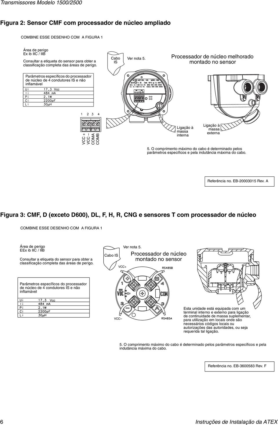 Processador de núcleo melhorado montado no sensor Parâmetros específicos do processador de núcleo de 4 condutores IS e não inflamável Vcc VCC + VCC COMA COMB Ligação à massa interna Ligação à massa