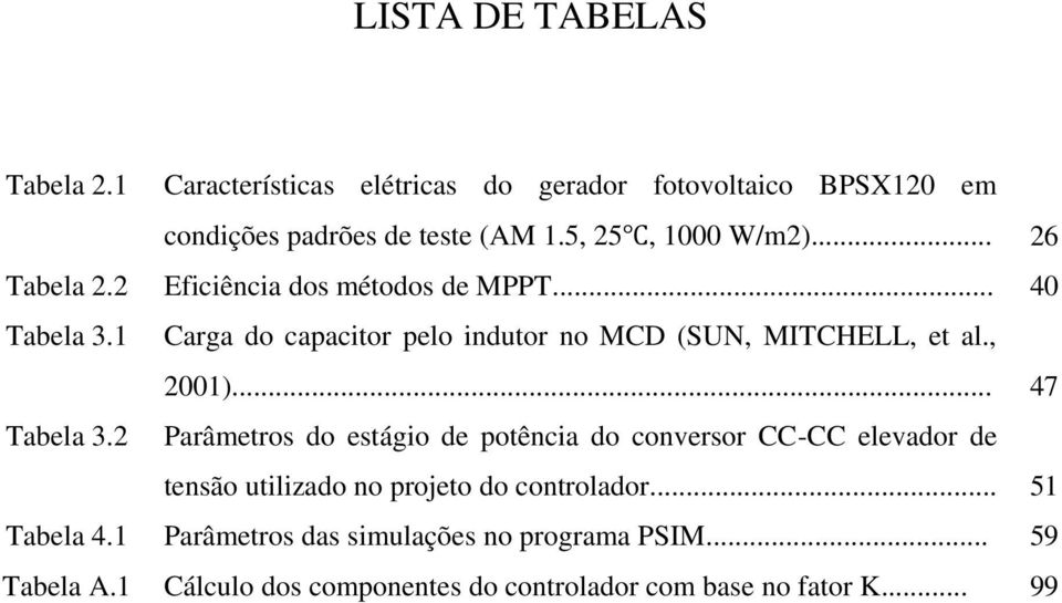 1 Carga do capacitor pelo indutor no MCD (SUN, MITCHELL, et al., 2001)... 47 Tabela 3.