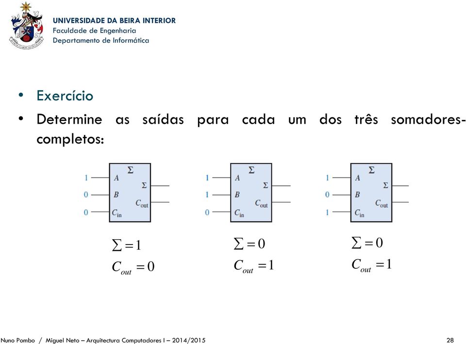 out = 0 C out = 1 C out = 1 Nuno Pombo /