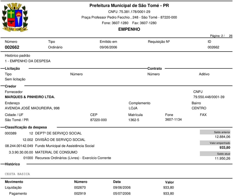 00142.049 Fundo Municipal de Assistência Social 3.3.90.30.00.00 MATERIAL DE CONSUMO 01000 Recursos Ordinários (Livres) - Exercício Corrente 12.