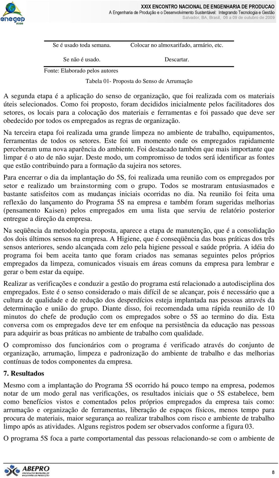 Como foi proposto, foram decididos inicialmente pelos facilitadores dos setores, os locais para a colocação dos materiais e ferramentas e foi passado que deve ser obedecido por todos os empregados as