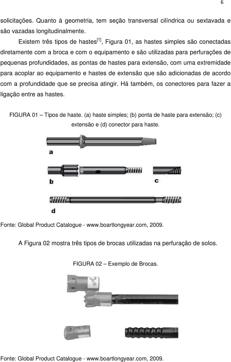 hastes para extensão, com uma extremidade para acoplar ao equipamento e hastes de extensão que são adicionadas de acordo com a profundidade que se precisa atingir.