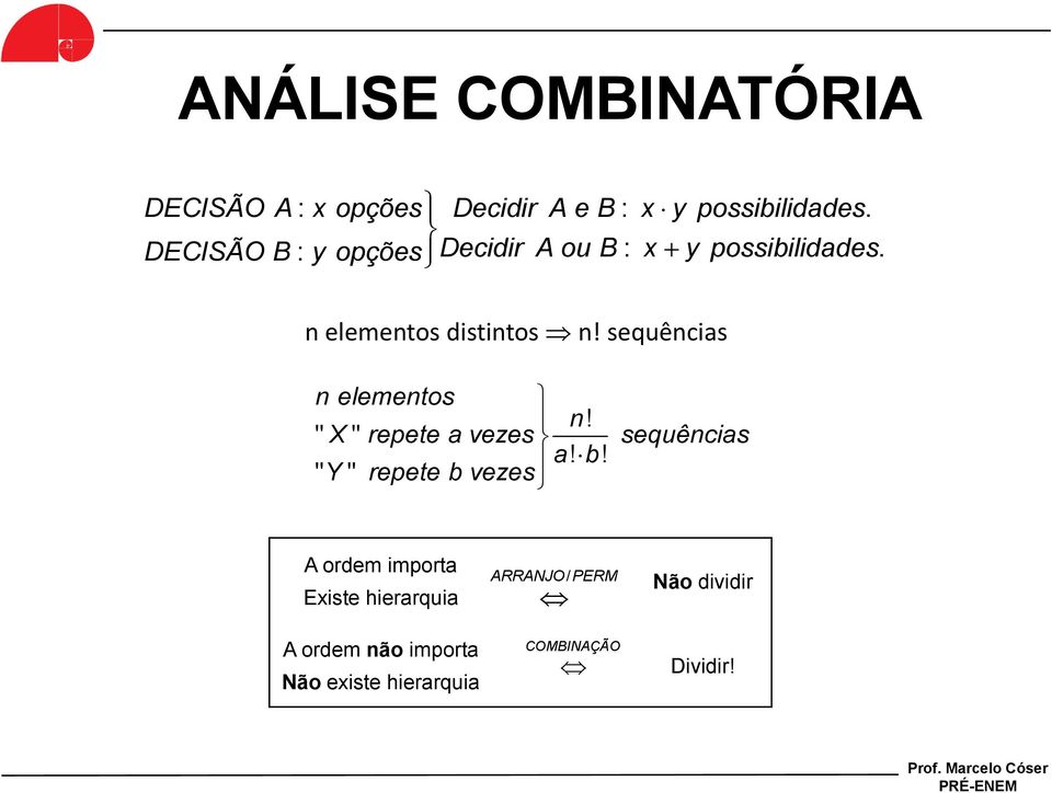sequências n elementos n! " X " repete a vezes sequências a! b!