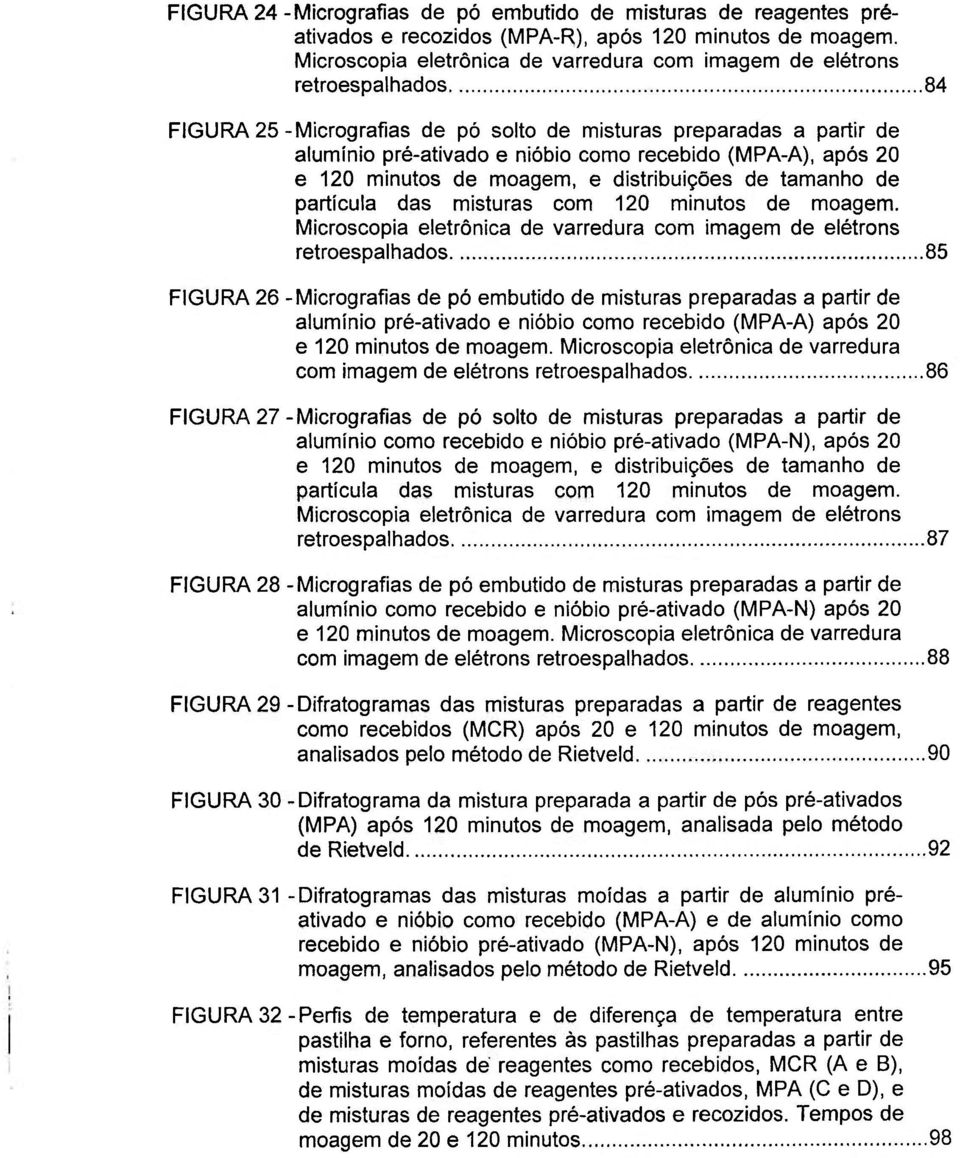 (MPA-A), após 20 e 120 minutos de moagem, e distribuições de tamanho de partícula das misturas com 120 minutos de moagem.