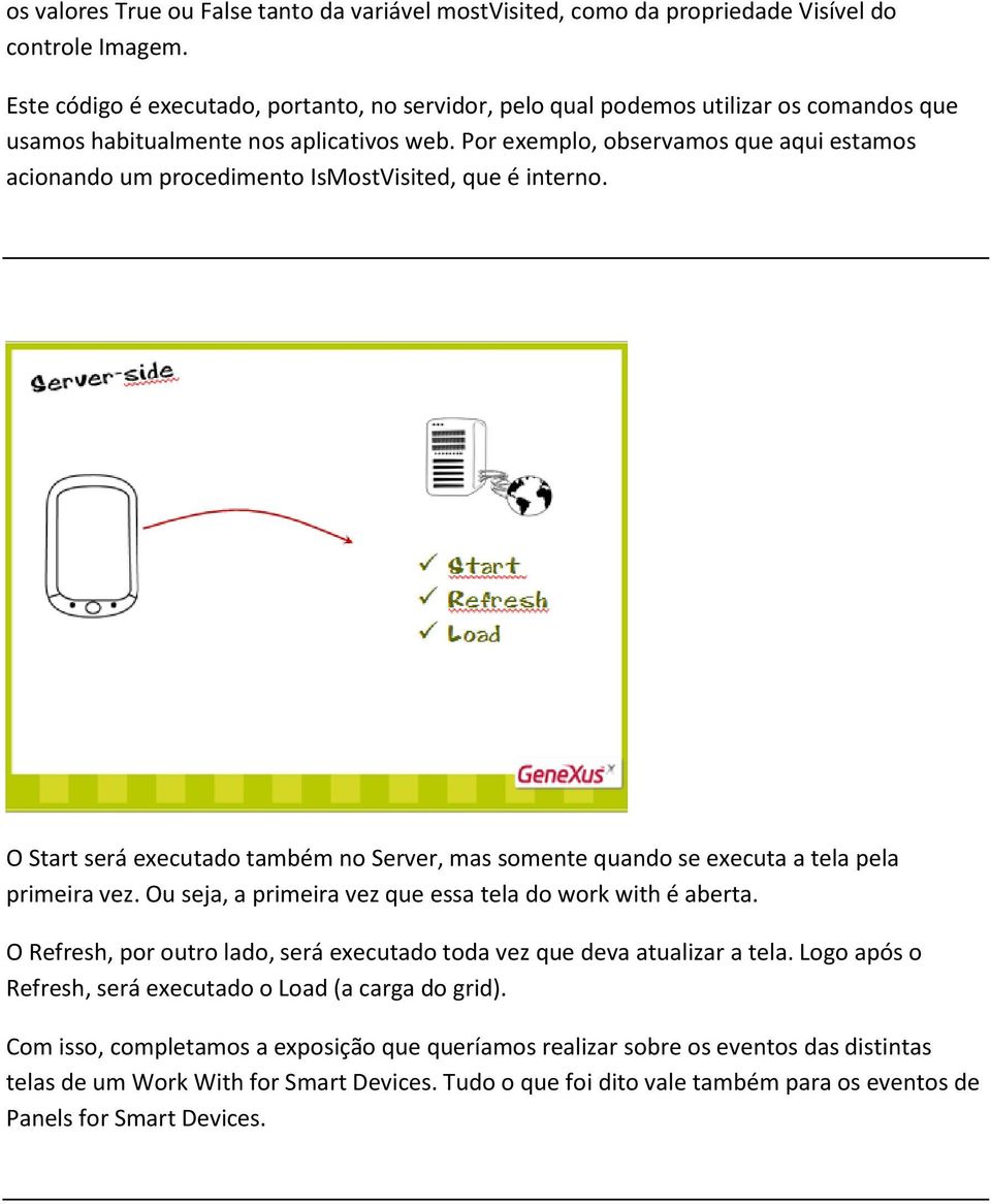 Por exemplo, observamos que aqui estamos acionando um procedimento IsMostVisited, que é interno. O Start será executado também no Server, mas somente quando se executa a tela pela primeira vez.