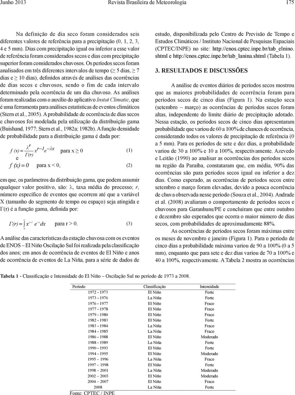 Os períodos secos foram analisados em três diferentes intervalos de tempo ( 5 dias, 7 dias e 10 dias), definidos através de análises das ocorrências de dias secos e chuvosos, sendo o fim de cada