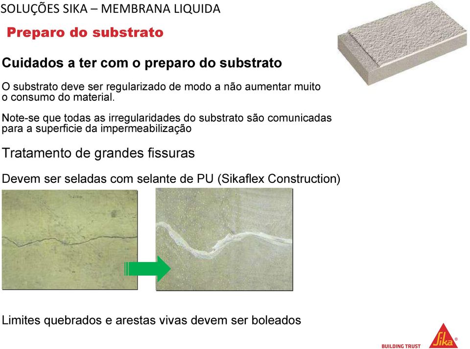 Note-se que todas as irregularidades do substrato são comunicadas para a superficie da impermeabilização